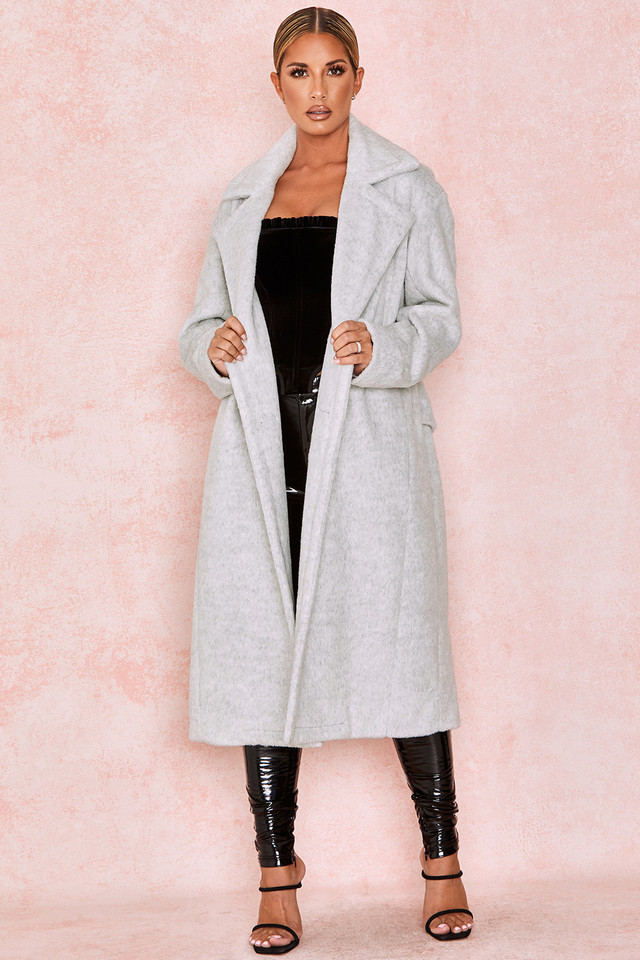 'Alena' Grey Oversized Soft Wool Coat - Click Image to Close