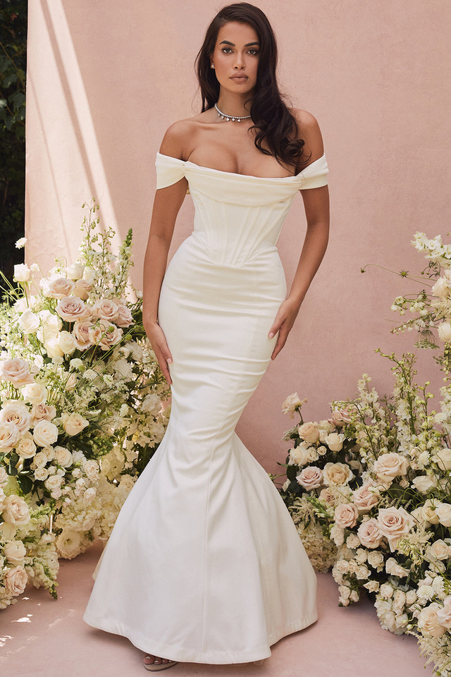 'Antoinette' Ivory Corset Off Shoulder Bridal Gown - Limited Edition - Click Image to Close