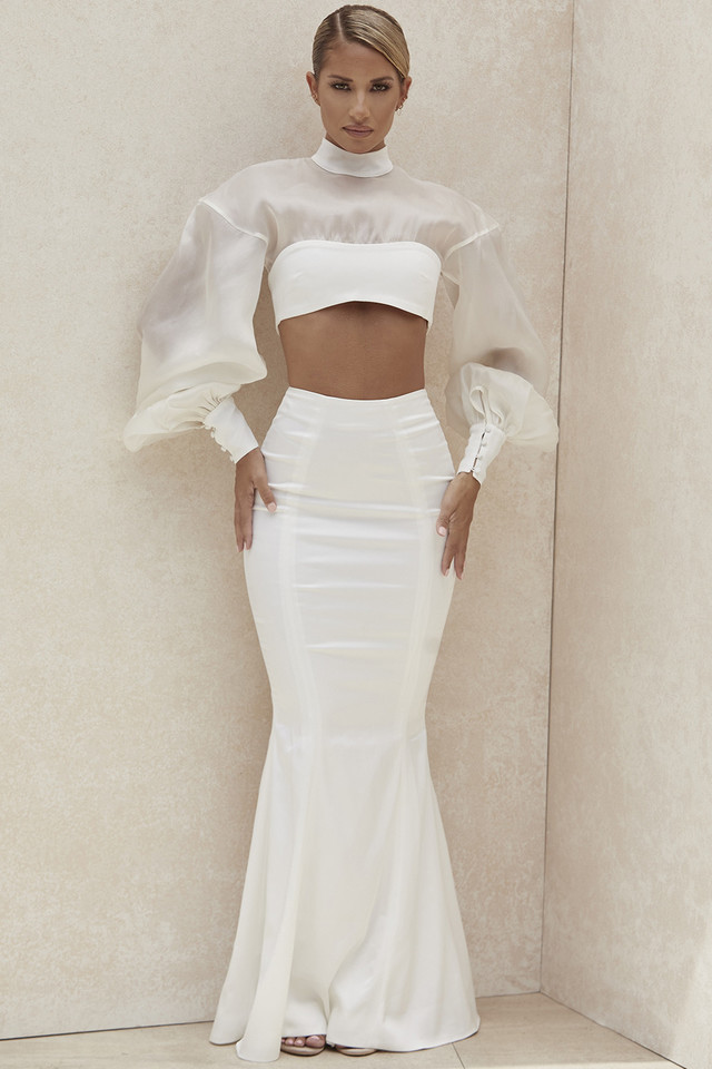 'Daphne' Ivory Fit and Flare Maxi Skirt - Click Image to Close