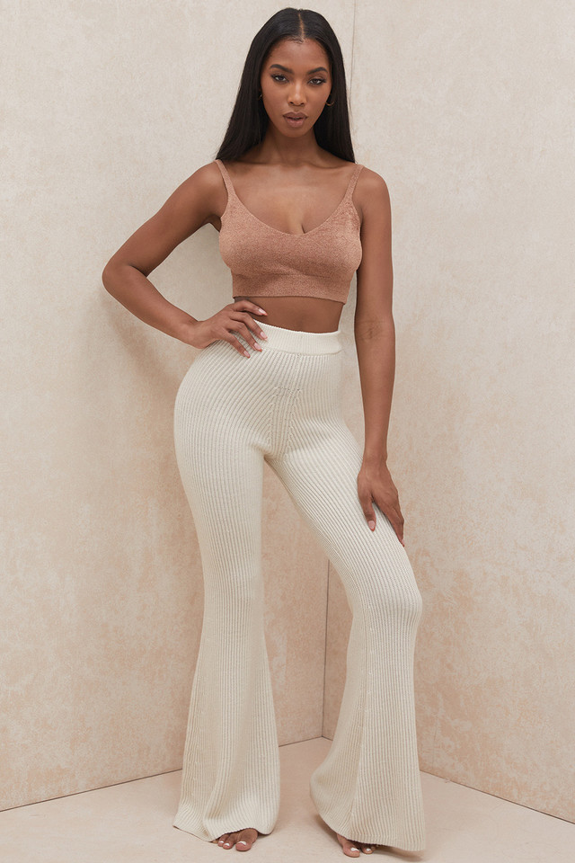 'Rodelle' Cream Chunky Ribbed Knit Trousers