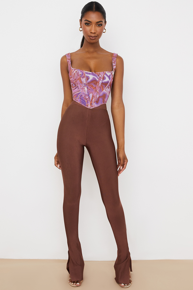 'Gloriette' Chocolate High Waisted Bandage Trousers - Click Image to Close