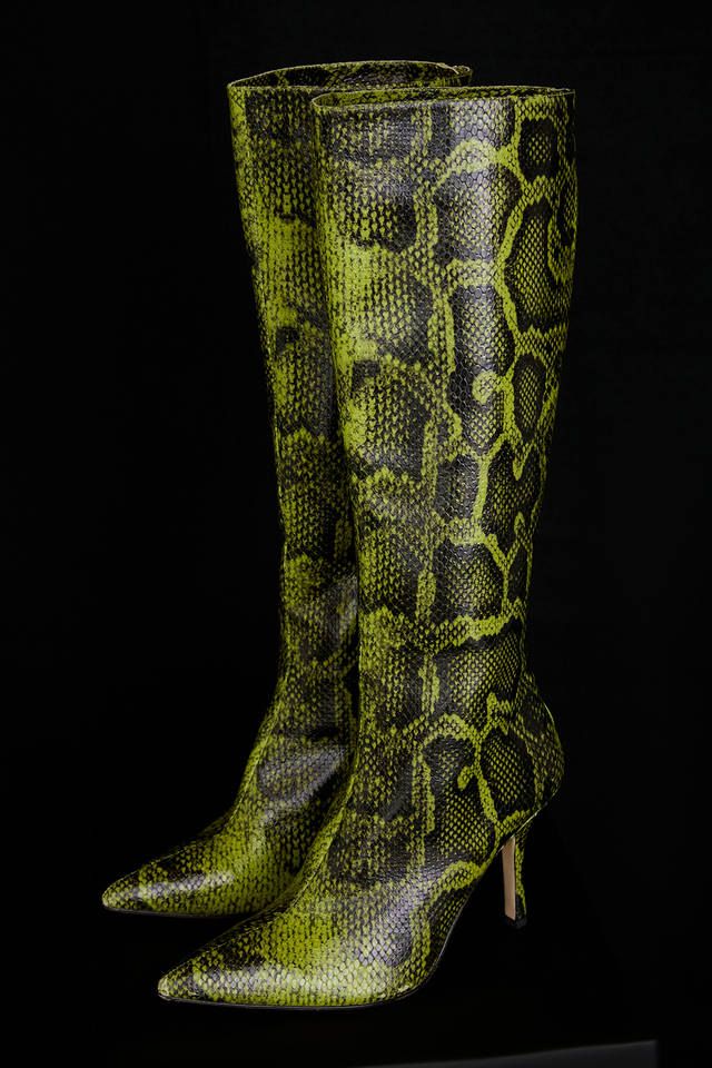 'Royale' Green Print Knee High Boots - Click Image to Close