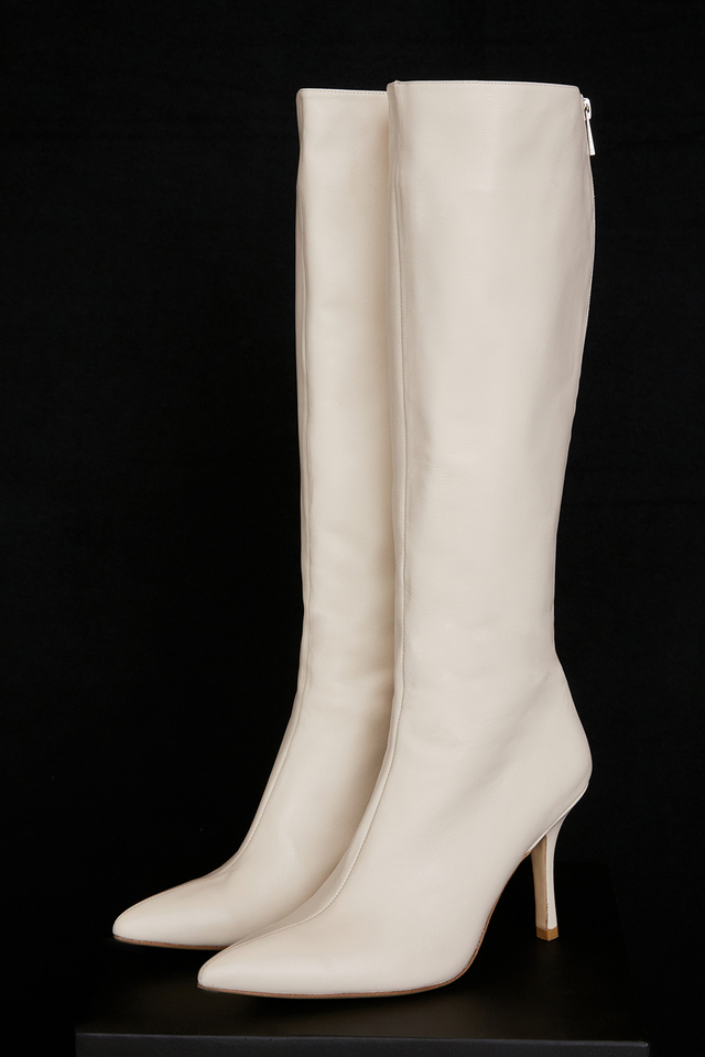 'Royale' Cream Leather Knee High Boots - Click Image to Close