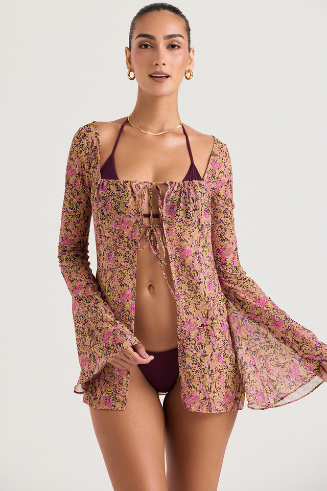 'Provence' Olive Floral Cover Up - Click Image to Close