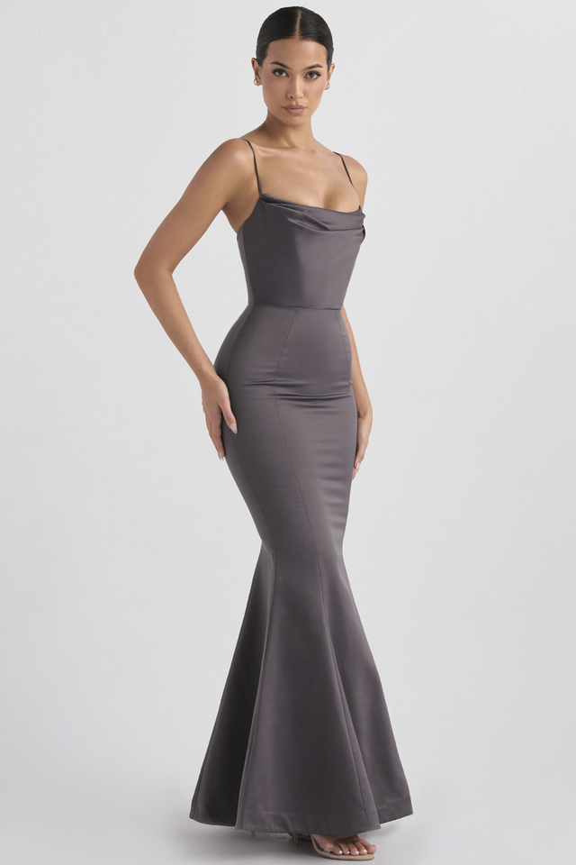 'Violette' Shadow Satin Fishtail Gown - Click Image to Close