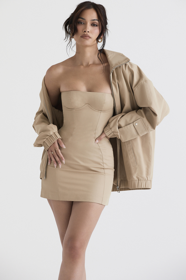 'Cami' Taupe Oversized Track Jacket - Click Image to Close