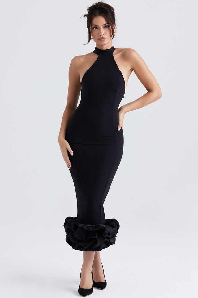 'Juniper' Black Peplum Midi Dress