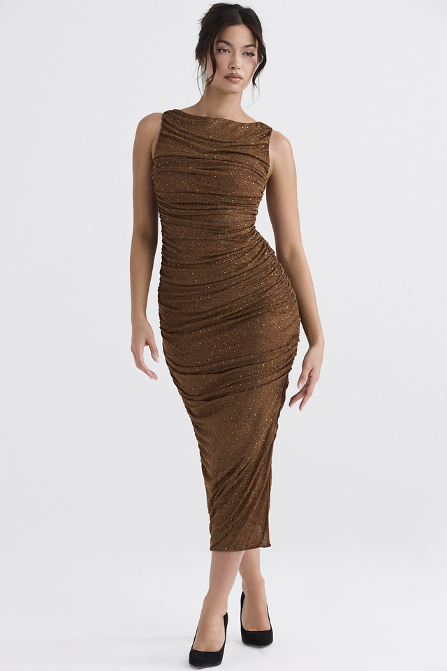 'Laurie' Coffee Crystallised Maxi Dress - Click Image to Close