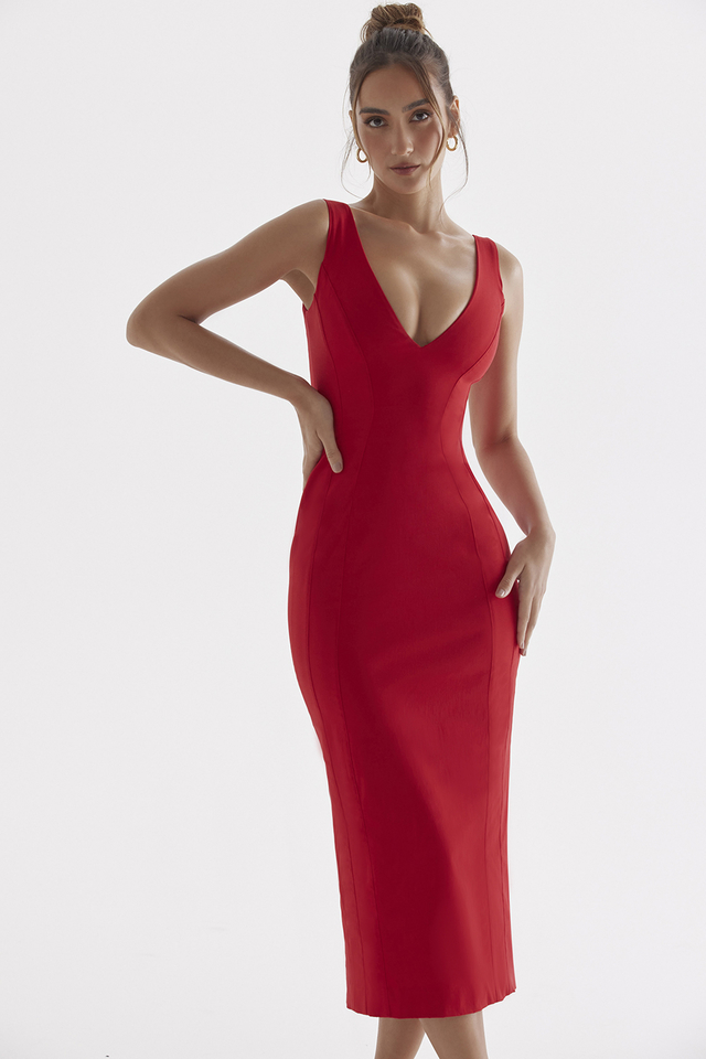 'Cece' Red Rose Plunge Maxi Dress
